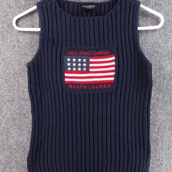 Ralph Lauren Polo Jeans Knit Ribbed Flag Sweater USA Women Small Sleeveless
